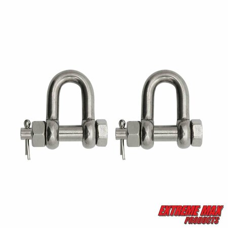 EXTREME MAX Extreme Max 3006.8339.2 BoatTector Stainless Steel Bolt-Type Chain Shackle - 1/4", 2-Pack 3006.8339.2